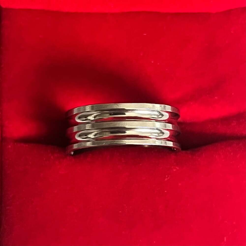 Triple Band Beveled Edge Design Silver Polished 8mm Ring Size 6